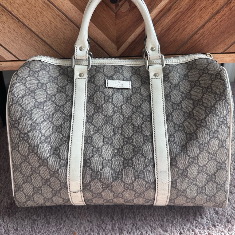 Gucci Brown and Cream Canvas  Boston Bag